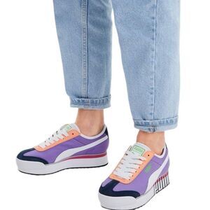 PUMA Roma Amor Logo Luminous Purple/Puma White/Dark Denim size 6 sneakers EUC